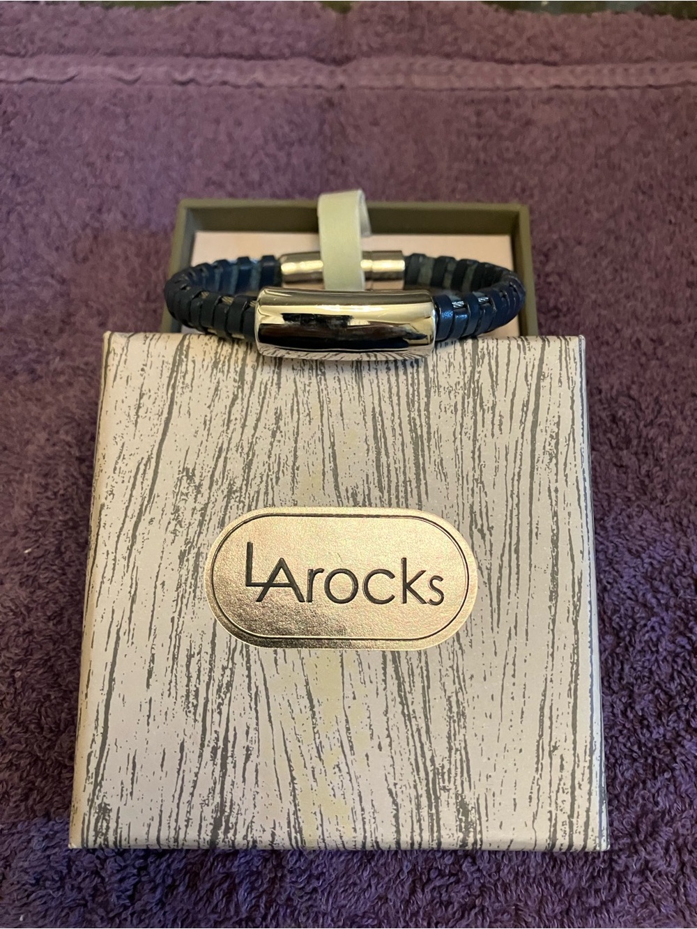 Navy Braided faux Leather Bracelet with Silver Clasp